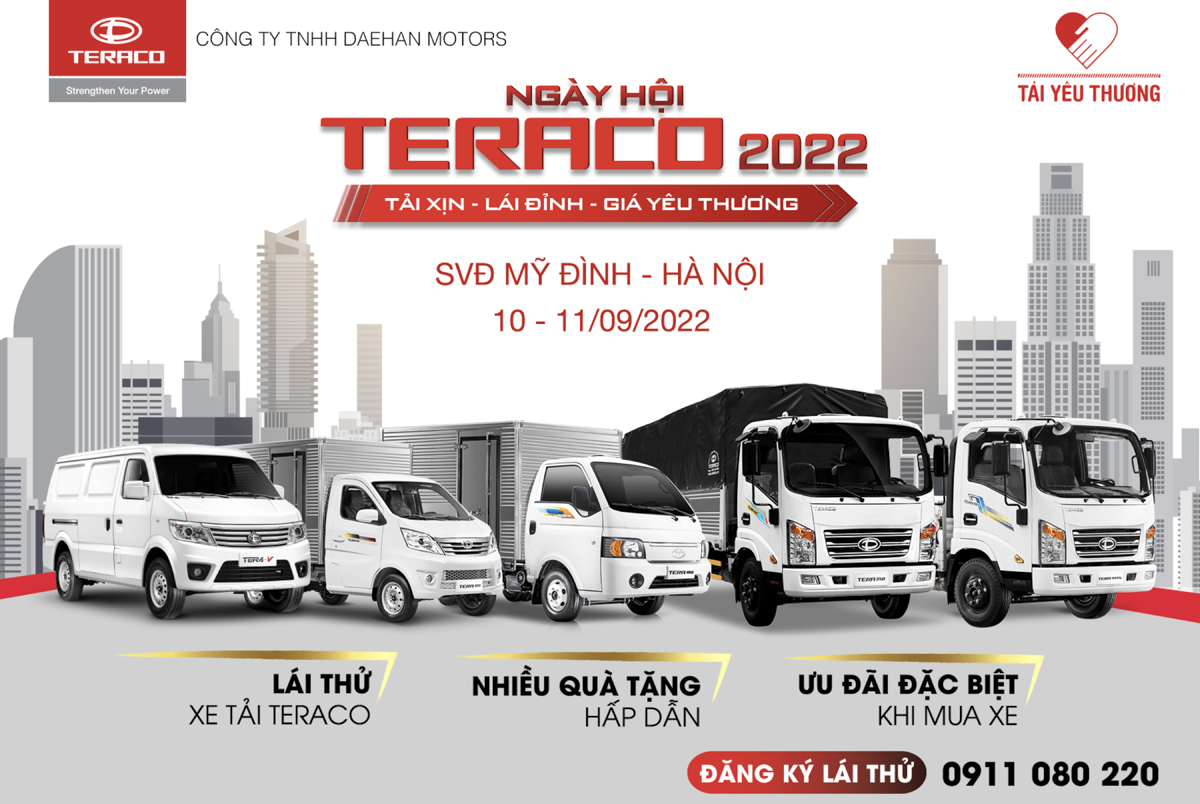 DAEHAN MOTORS TRIỂN KHAI SỰ KIỆN “NGÀY HỘI TERACO 2022” TẠI HÀ NỘI TỪ NGÀY 10-11/9/2022